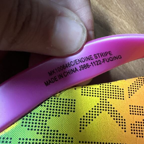 Michael Kors Endine Stripe girls rainbow "MK" flip flops Youth sizes 4/5 - Picture 7 of 7